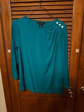 INVESTMENTS Teal Long-Sleeve Boatneck Top with Shoulder Buttons